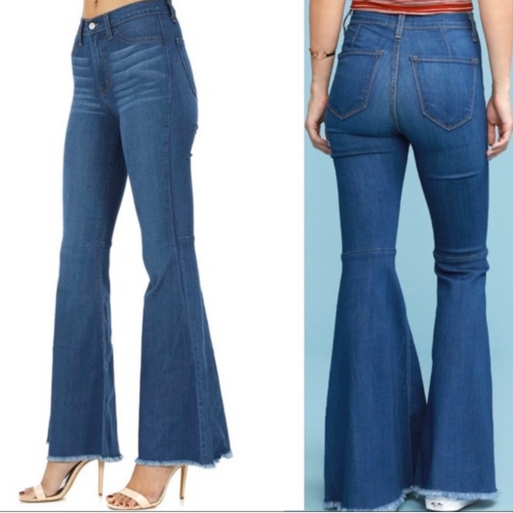 Judy Blue high waist super flare jeans, raw fringe hem, whiskering, 7, 28